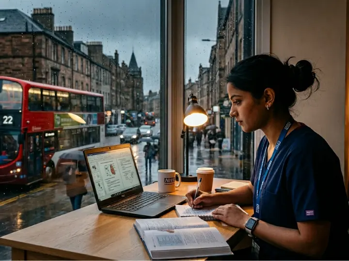 Thoughtful nurse with mental health data representing UK suicide statistics