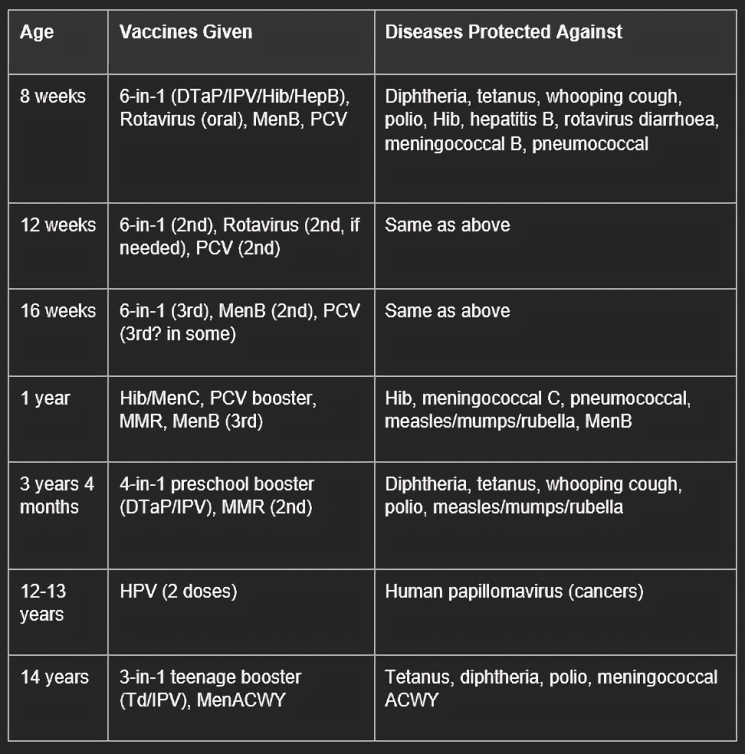 Complete NHS Vaccination Schedule 2026