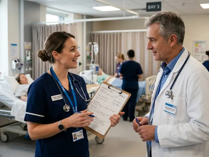 A Nurse communicating to the doctor regarding the SBAR in NMC OSCE
