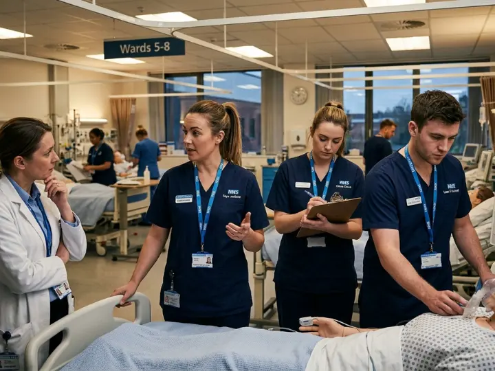 A Nurse practicing Common NMC OSCE Scenarios Using SBAR.