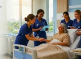 Nurses around the patient happily understanding and discussing Patient-Centred Care for NMC CBT