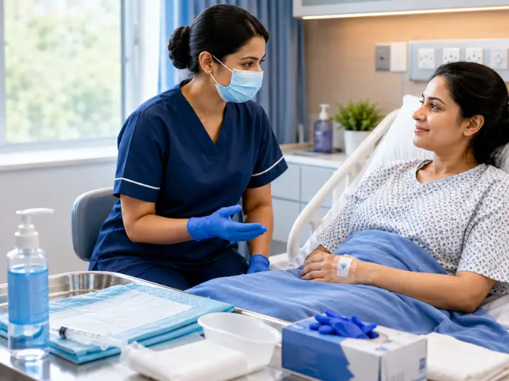 Nurses planning and discussing the essential equipment for urinary catheter removal
