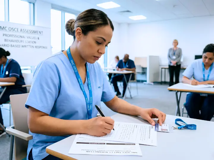 International nurse preparing for NMC OSCE professional values and behaviours station