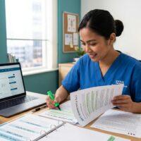 Nurse Practising OET Skimming Techniques for Reading Part A