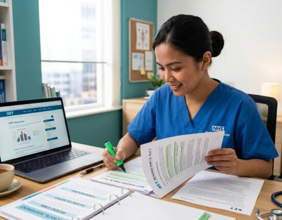 Nurse Practising OET Skimming Techniques for Reading Part A