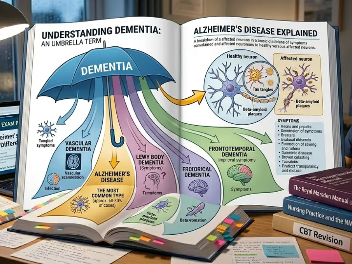 Visual explanation showing dementia as an umbrella term and Alzheimer’s disease as one type of dementia