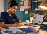 A focused international nurse studying for UK nursing registration