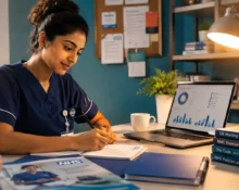 A focused international nurse studying for UK nursing registration