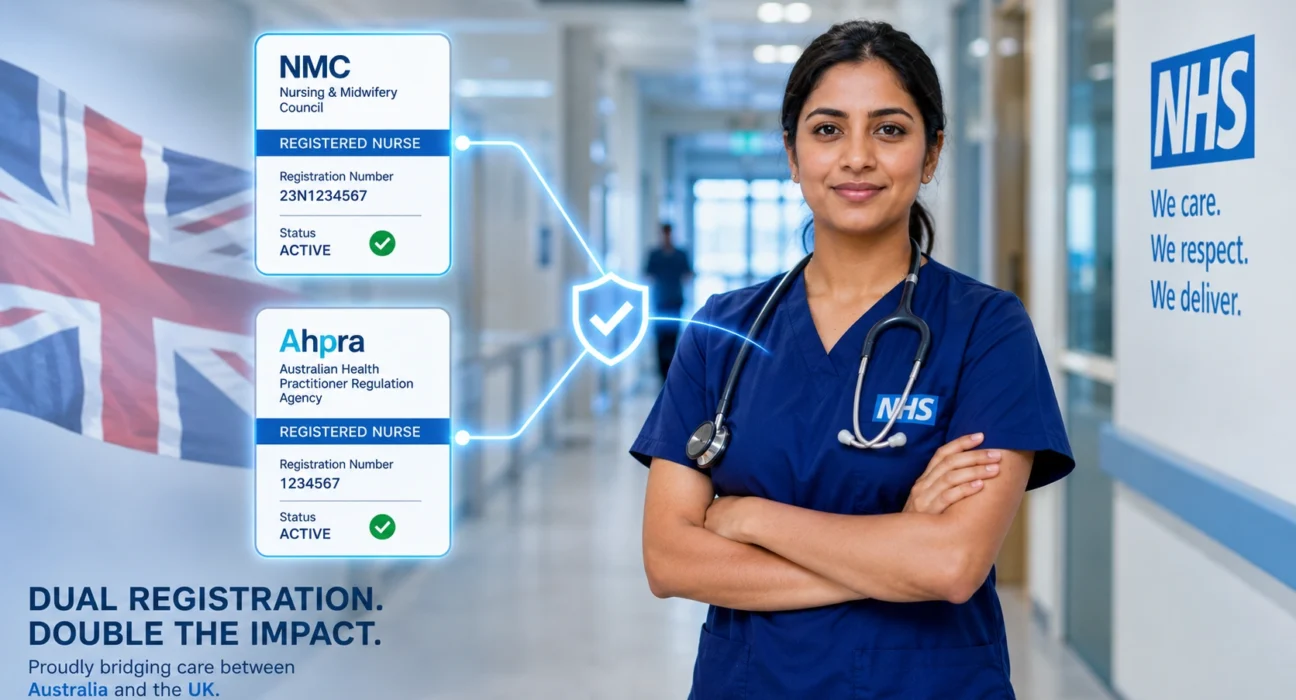 A nurse and a chat regarding Dual pin registration