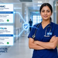 A nurse and a chat regarding Dual pin registration