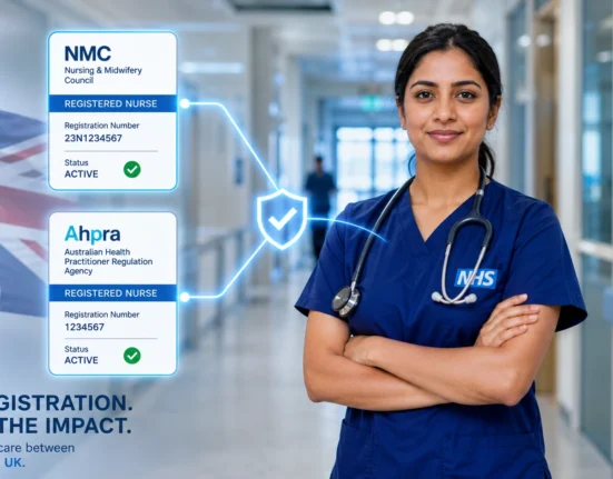 A nurse and a chat regarding Dual pin registration