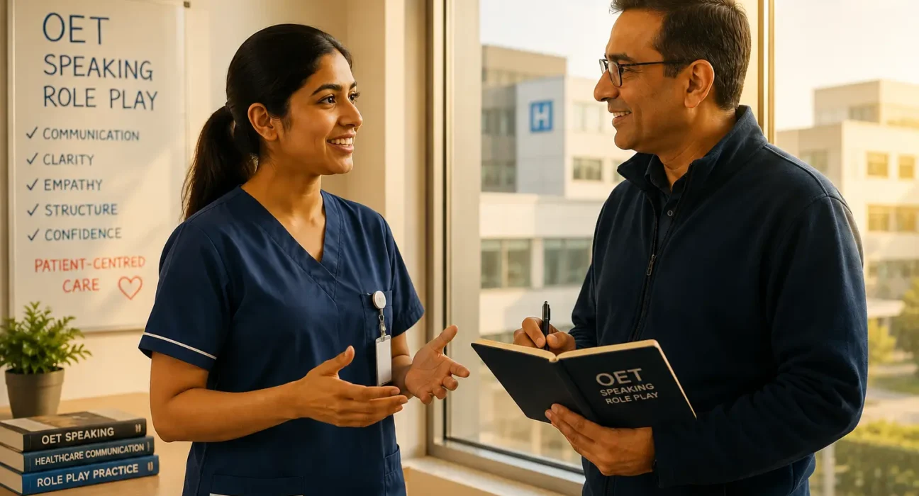 Nurse practicing OET Speaking Role-play with Mentor