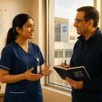 Nurse practicing OET Speaking Role-play with Mentor