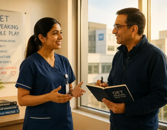 Nurse practicing OET Speaking Role-play with Mentor