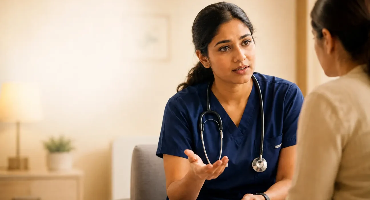 Nurse explaining unfavourable aspects to a patient