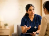 Nurse explaining unfavourable aspects to a patient