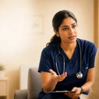 Nurse explaining unfavourable aspects to a patient