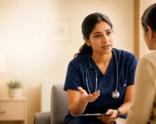 Nurse explaining unfavourable aspects to a patient