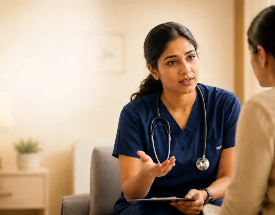 Nurse explaining unfavourable aspects to a patient