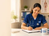 A nurse preparing for OET Writing and is practicing with Mento Merlin's Mock Test