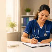 A nurse preparing for OET Writing and is practicing with Mento Merlin's Mock Test