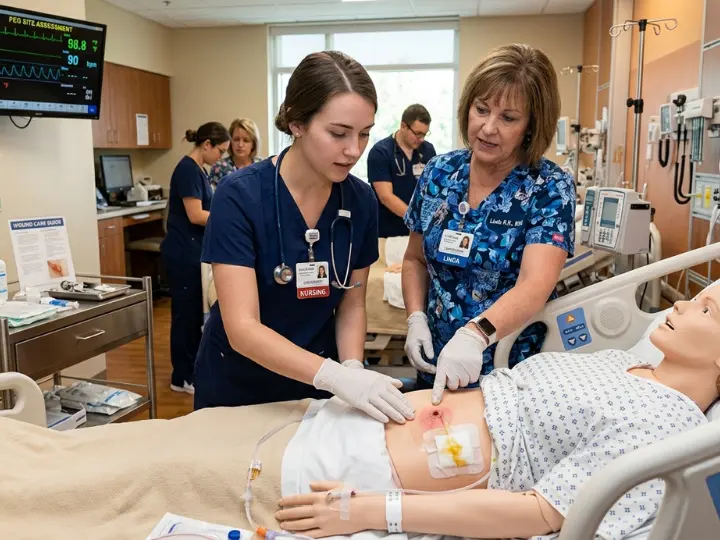 Nurses practicing PEG Tube infection
