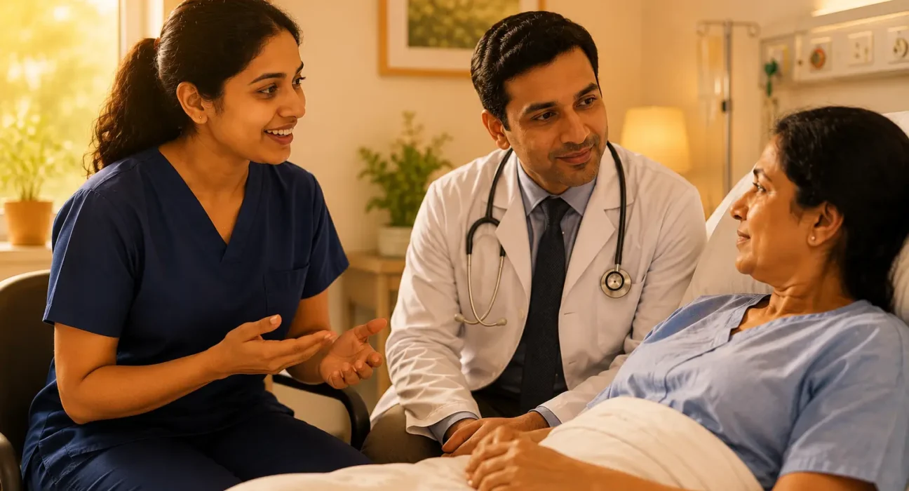 Nurse and the doctor discussing with the patient regarding Prion Disease and how it is caused