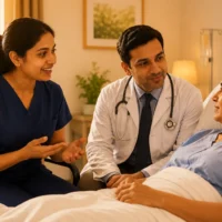 Nurse and the doctor discussing with the patient regarding Prion Disease and how it is caused