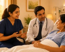 Nurse and the doctor discussing with the patient regarding Prion Disease and how it is caused