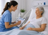 Nurse completing a patient assessment chart during an NMC OSCE assessment