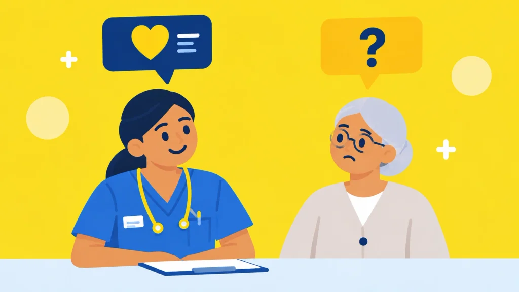 An image of a nurse and a patient talking in an OET Speaking role-play